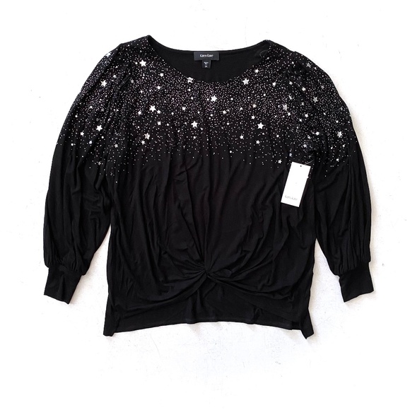 Karen Kane Tops - Karen Kane Knit Black w/ Silver Star Knit Long Sleeve Twist Front Top 1X